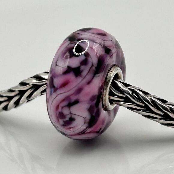Summersday Artisan Trollbeads Style Trollstone Bright & Dark Pinks Purples Swirl - Picture 5 of 10